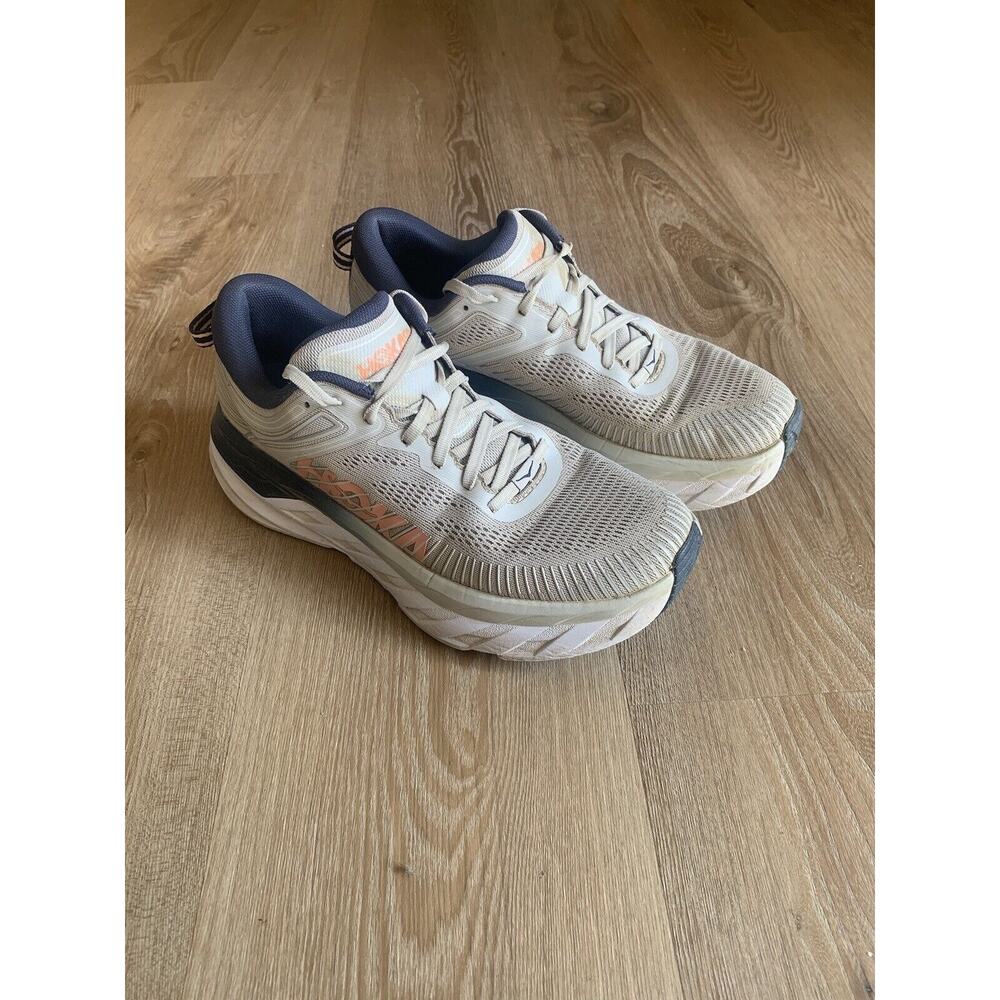 Women's Size 9 Wide HOKA One Bondi 7 Lunar Rock Black Iris Running Shoes 1110519